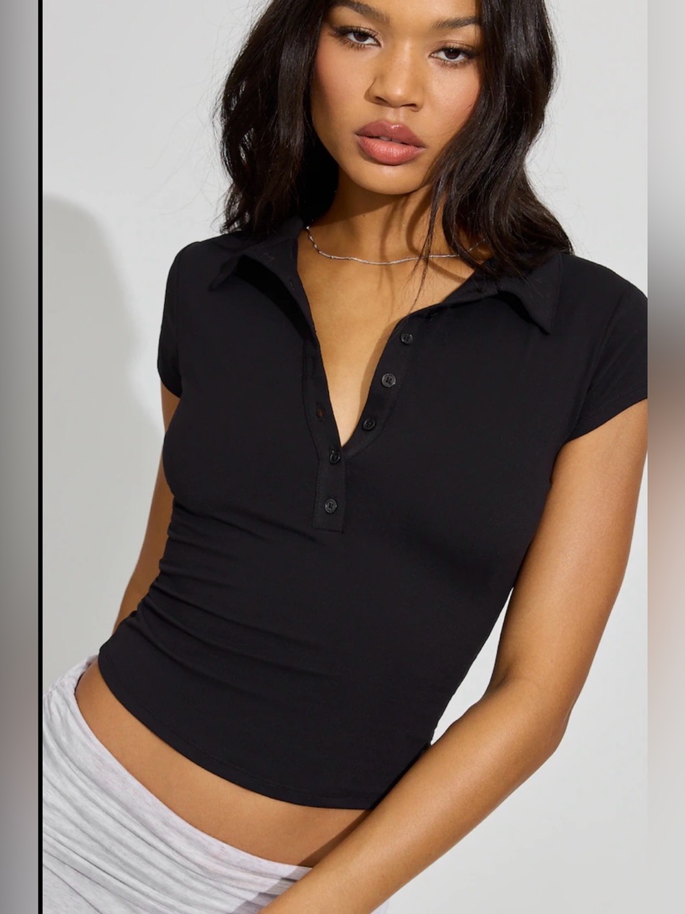 Garage - Black Short-Sleeve Polo Crop Top